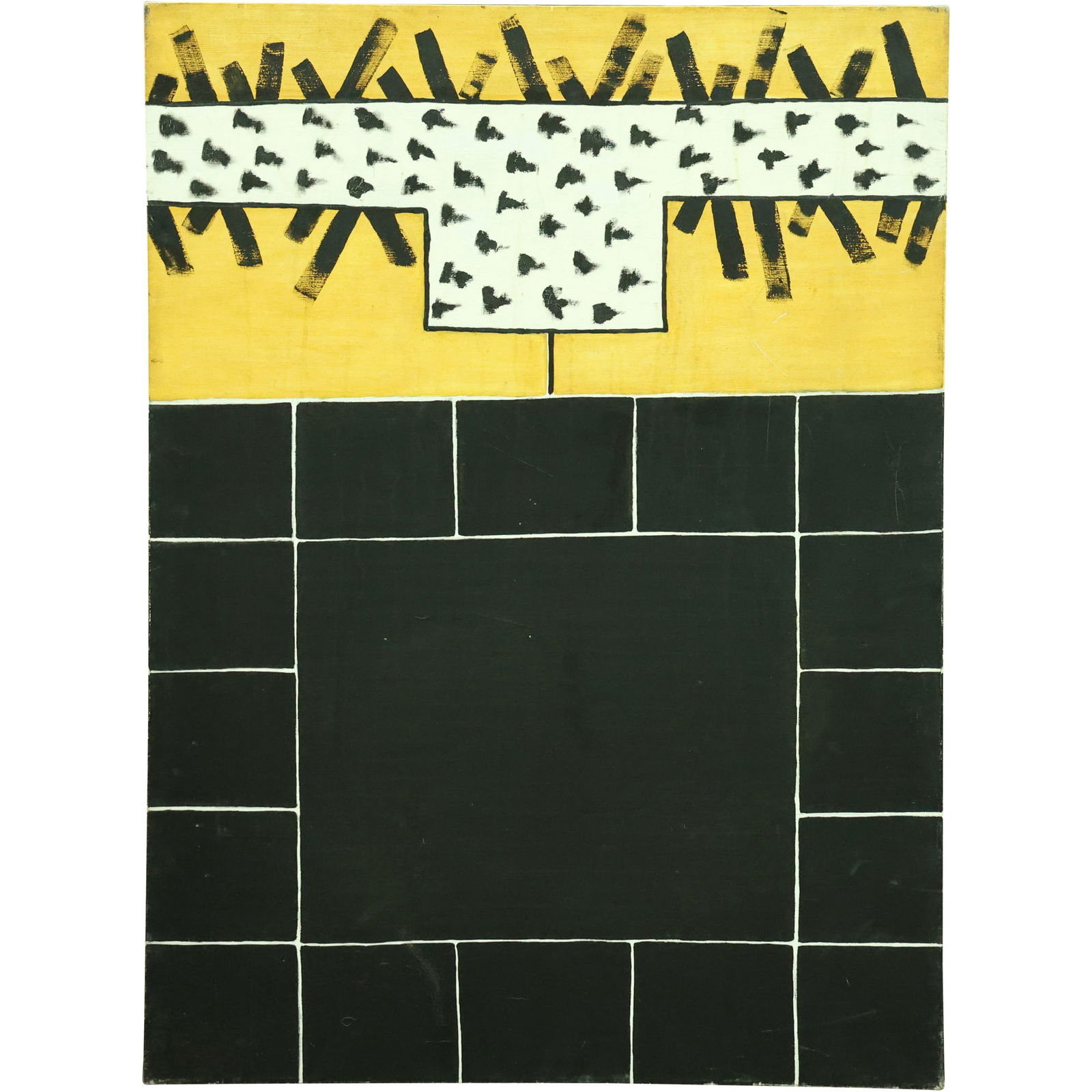 Unsigned Modern Geometric Abstract Painting with Bold Color Blocks and Grid Design (1 of 13)