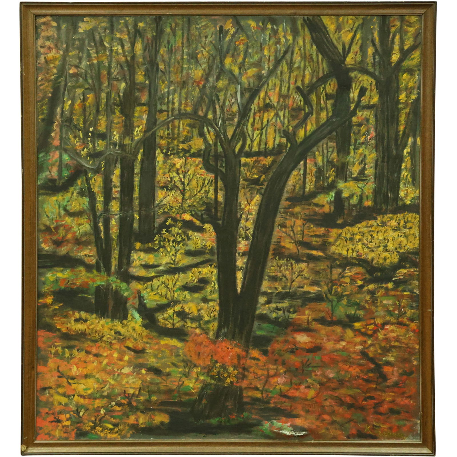 Signed K Ferree Autumn Foliage Woods Forest Scene Oil on Canvas Painting (1 of 12)