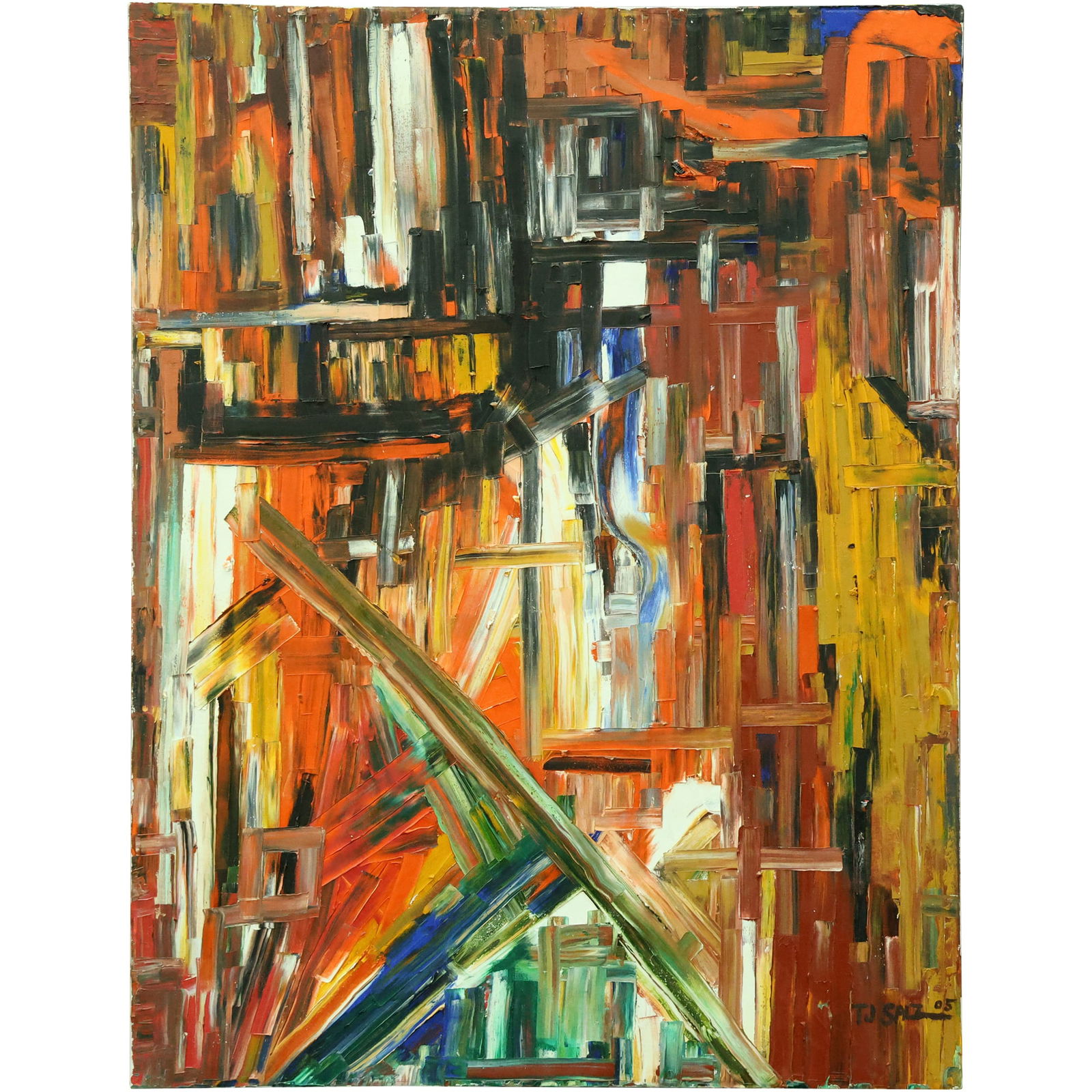 T J Salzano, Signed TJ Salz Colorful Abstract Oil Painting on Canvas 48 in. x 36 in. (1 of 15)