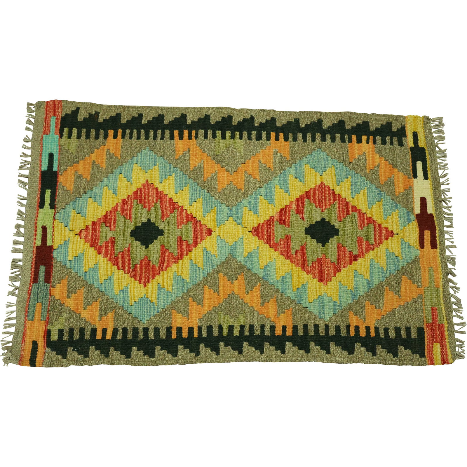 Hand Made Wool Geometric Rug Made in Pakistan: Hand Made Wool Geometric Rug Made in Pakistan Size: 36 x 24