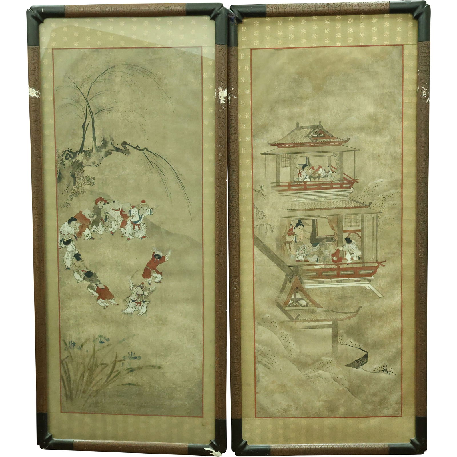 Pair of Japanese Kano School Hand-Painted Panels – Framed Scroll Art (1 of 15)