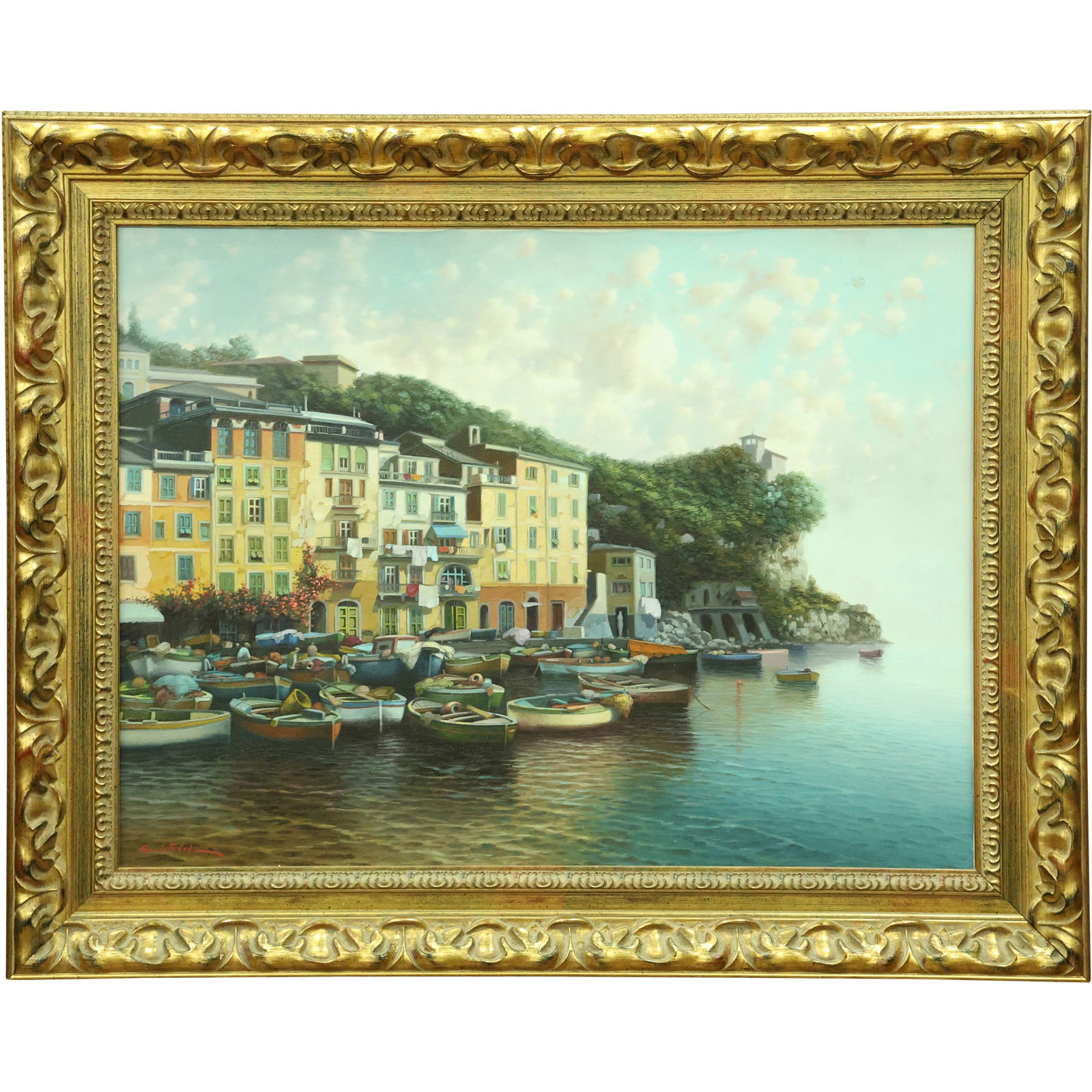Signed Italian Painter Amleto Colucci Original Oil Painting on Canvas Portofino Coastal Scene (1 of 17)
