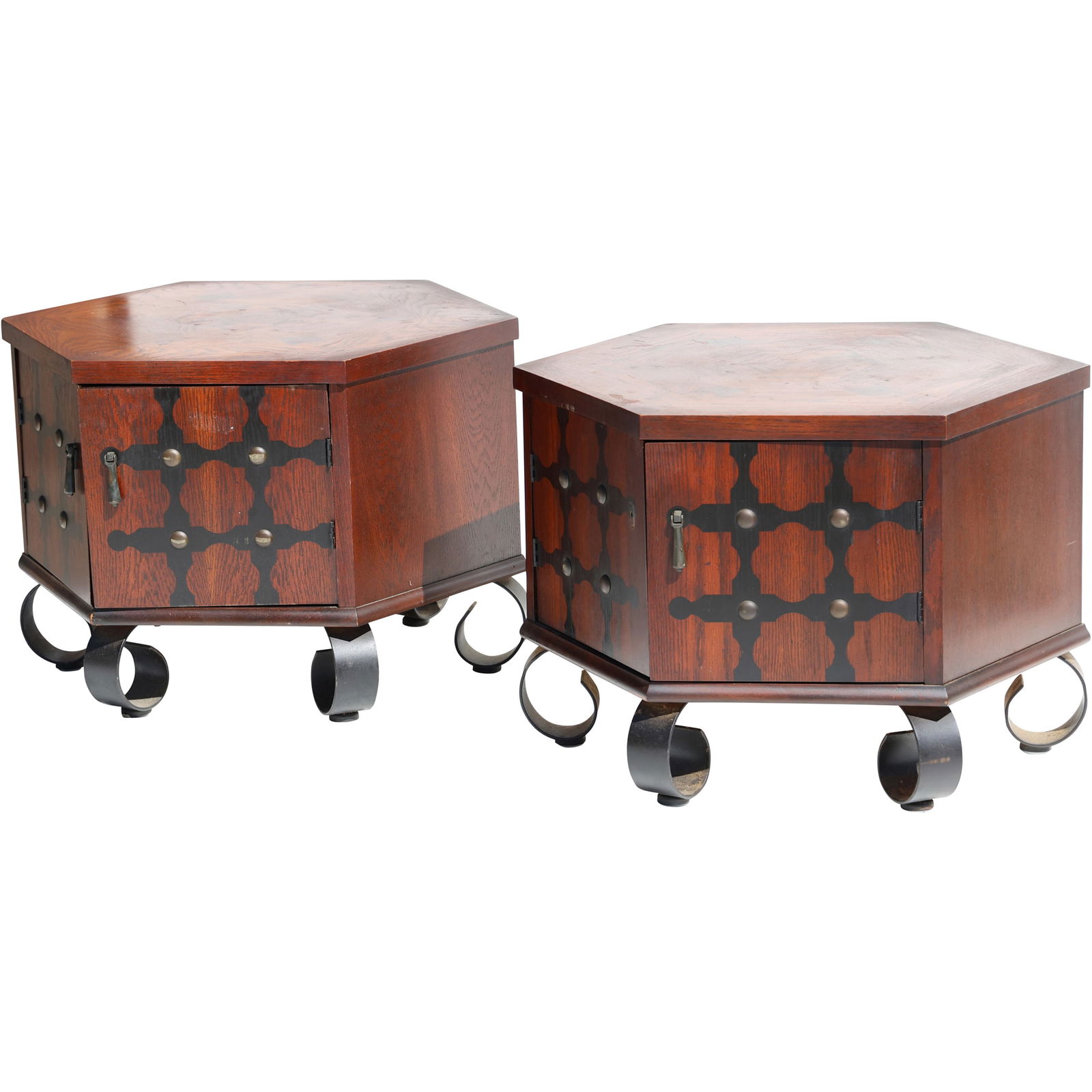 Vintage Lane Hexagonal End Tables with Butterfly Joint and Strap Detail iron curved legs (1 of 19)