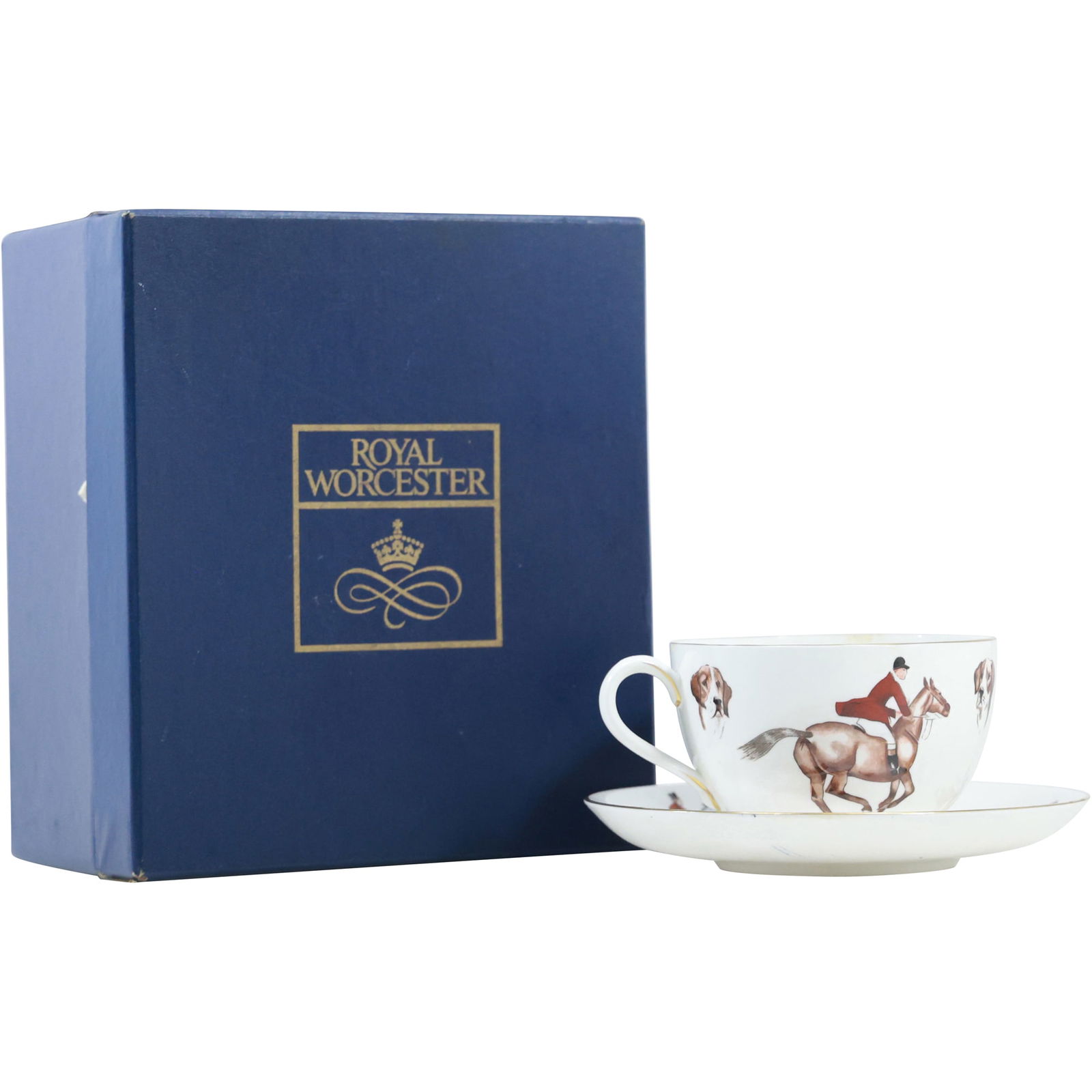 Royal Worcester Fine Porcelain Equestrian Horse Hunt Scene Cup & Saucer "To A Very Important Person" (1 of 10)