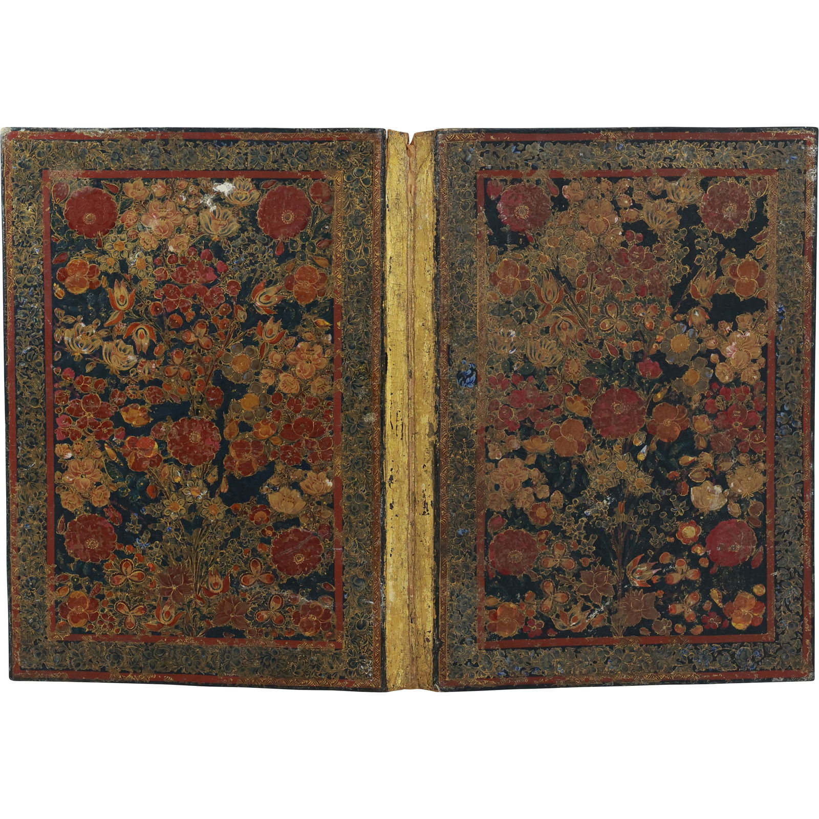 Antique Papier-Mâché Binding Plates with Polychrome and Gilt Floral Design: (1 of 12)