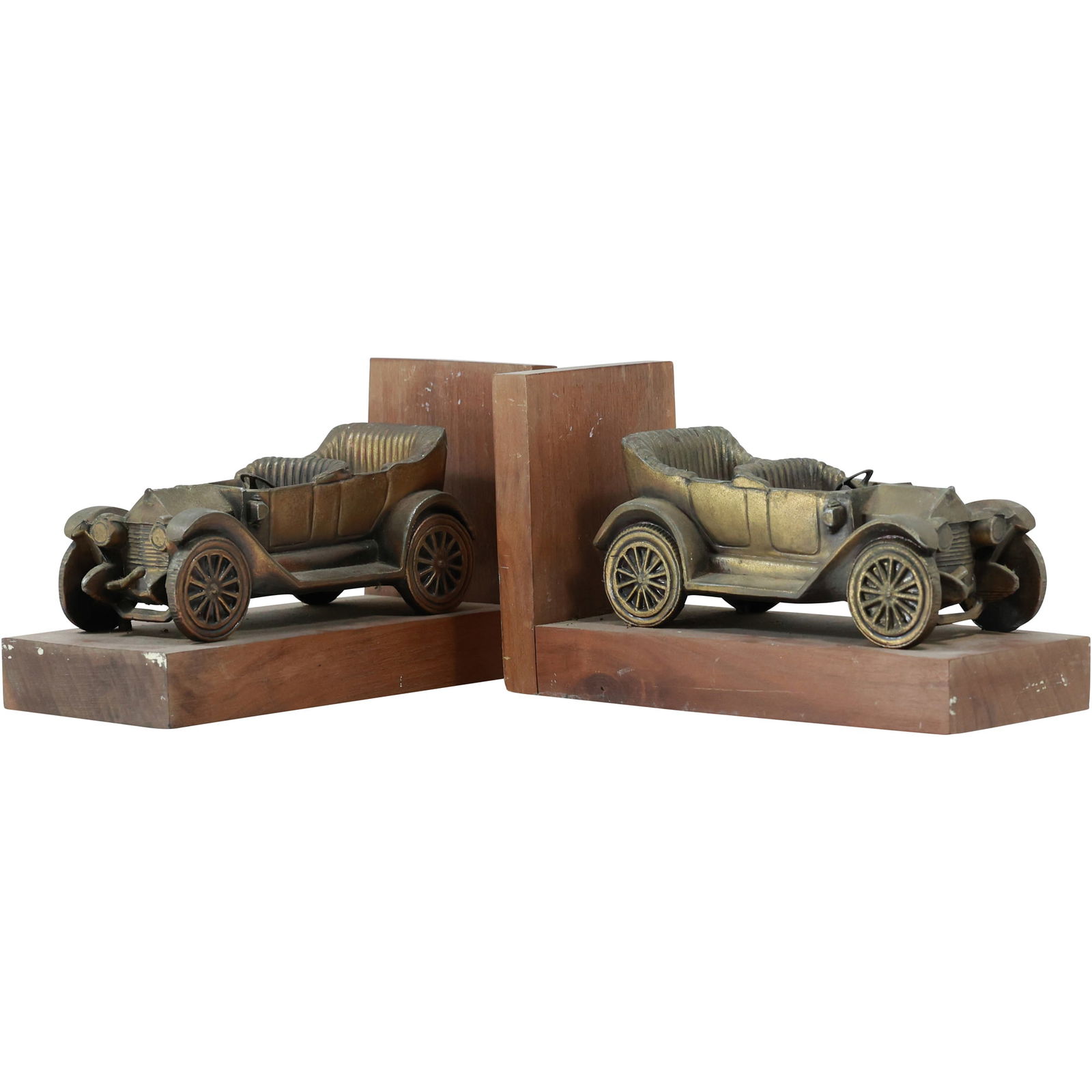Antique Brass & Wood Jalopy Car Bookends (1 of 12)