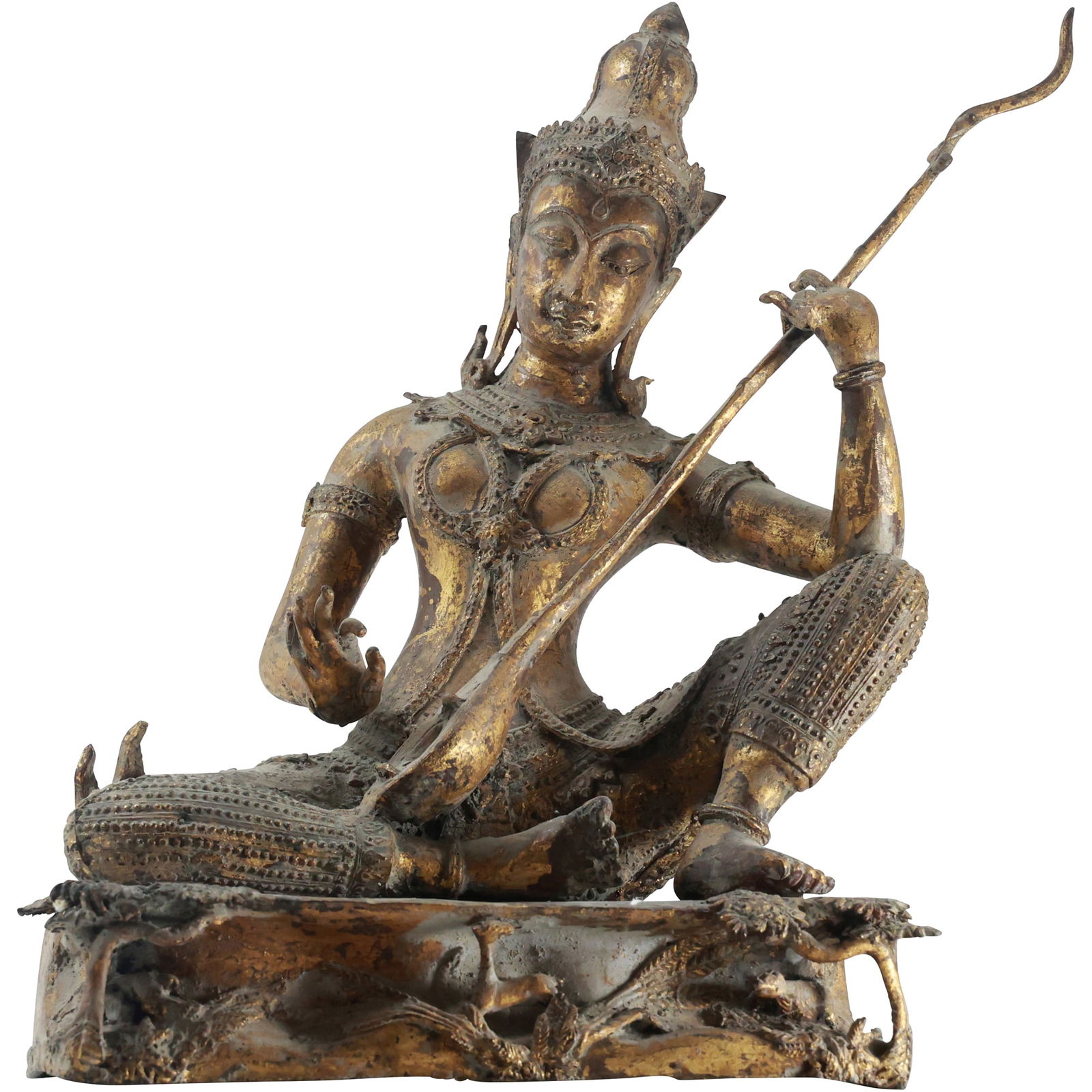 Antique 17th Century Thai Gandharva Playing Instrument Sculpture, Gilt Bronze (1 of 18)