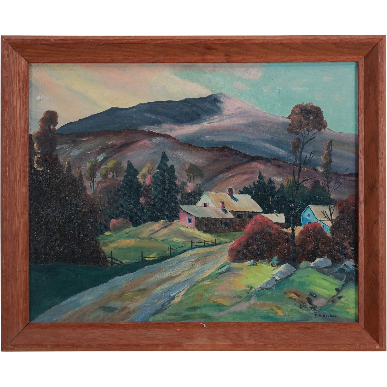 Farmhouse Landscape Painting with Mountains by Elizabeth Maria Becker (b. 1942)" (1 of 16)