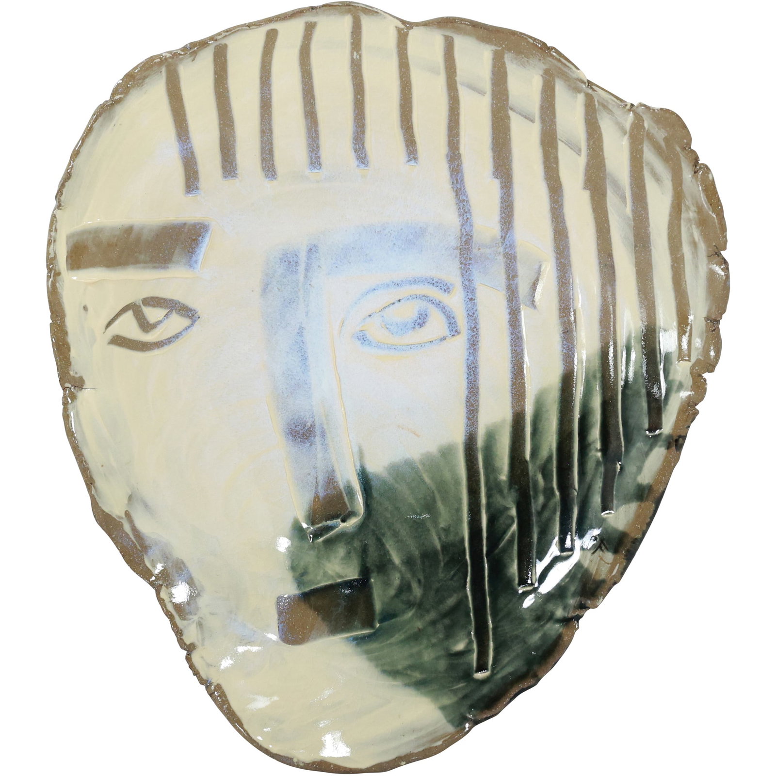Style of Pablo Picasso, Glazed Art Pottery Abstract Face Bowl, 14 in. x 12 in. x 2.5 in. (1 of 15)