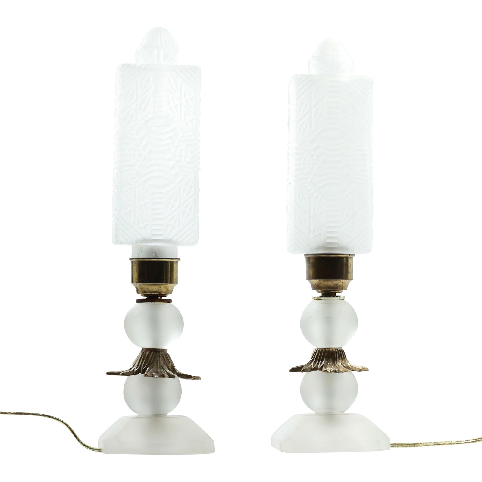 Pair of French Art Deco Satin Frosted Glass Table Lamps (1 of 15)