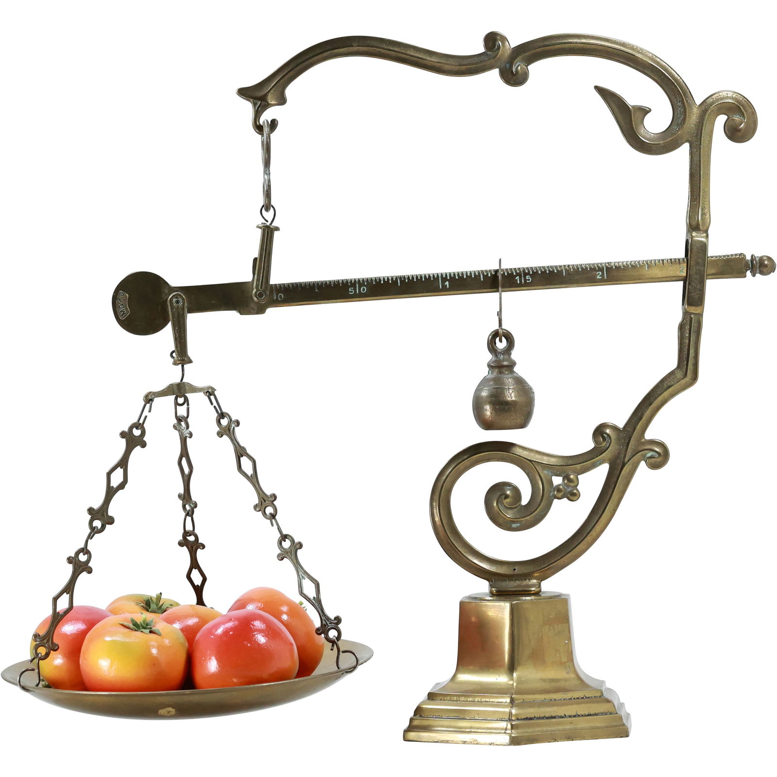 Antique French Brass Balance Scale, Marked MDCV - Ornate Victorian Style Single Pan Scale (1 of 15)