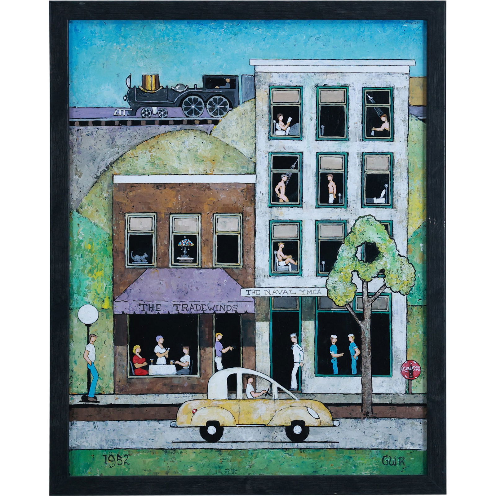 Dick Cupp, 20th C. Va. Artist, 1952 Oil on Canvas Painting "Sailors at The Y.M.C.A." (1 of 20)