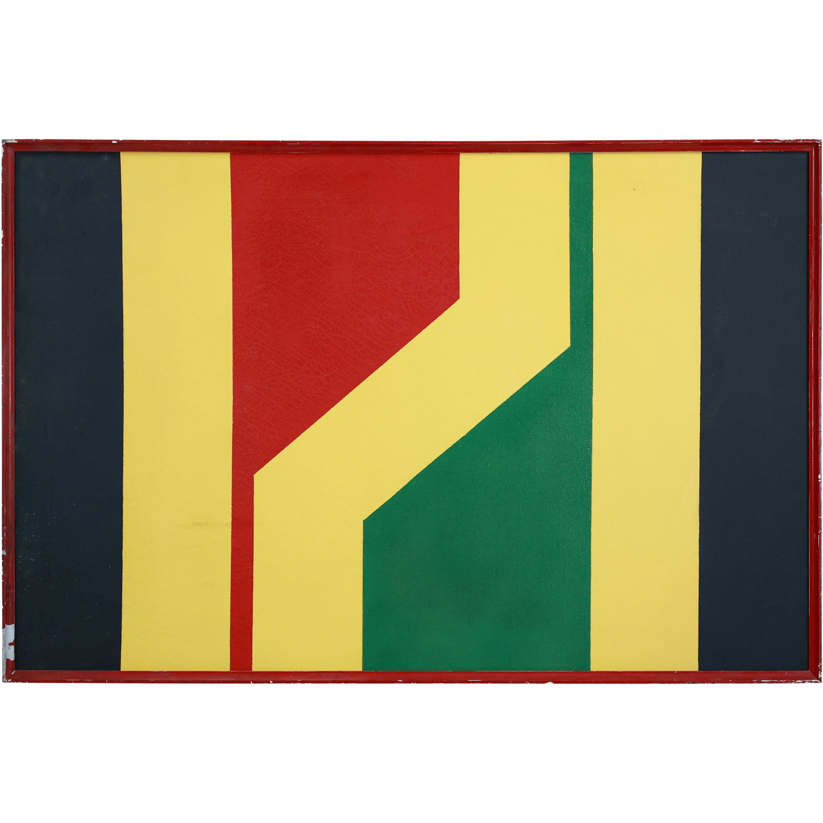 after Frank Stella, Bauhaus Oil on Canvas Painting  Yellow Red Green Lines, Framed (1 of 10)