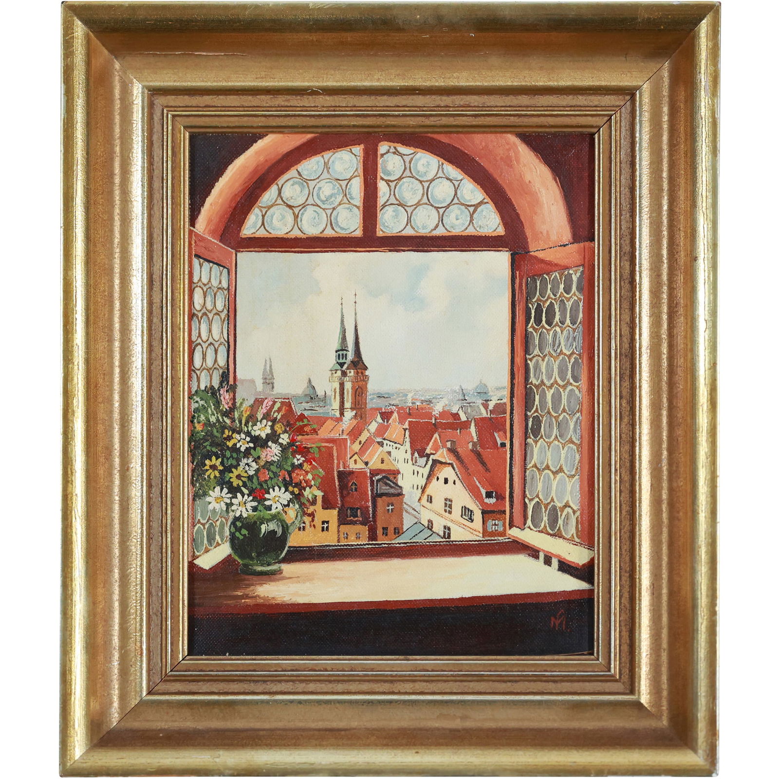 Oil on Canvas Painting Window View of Nuremberg, Bavaria Germany, Framed (1 of 14)