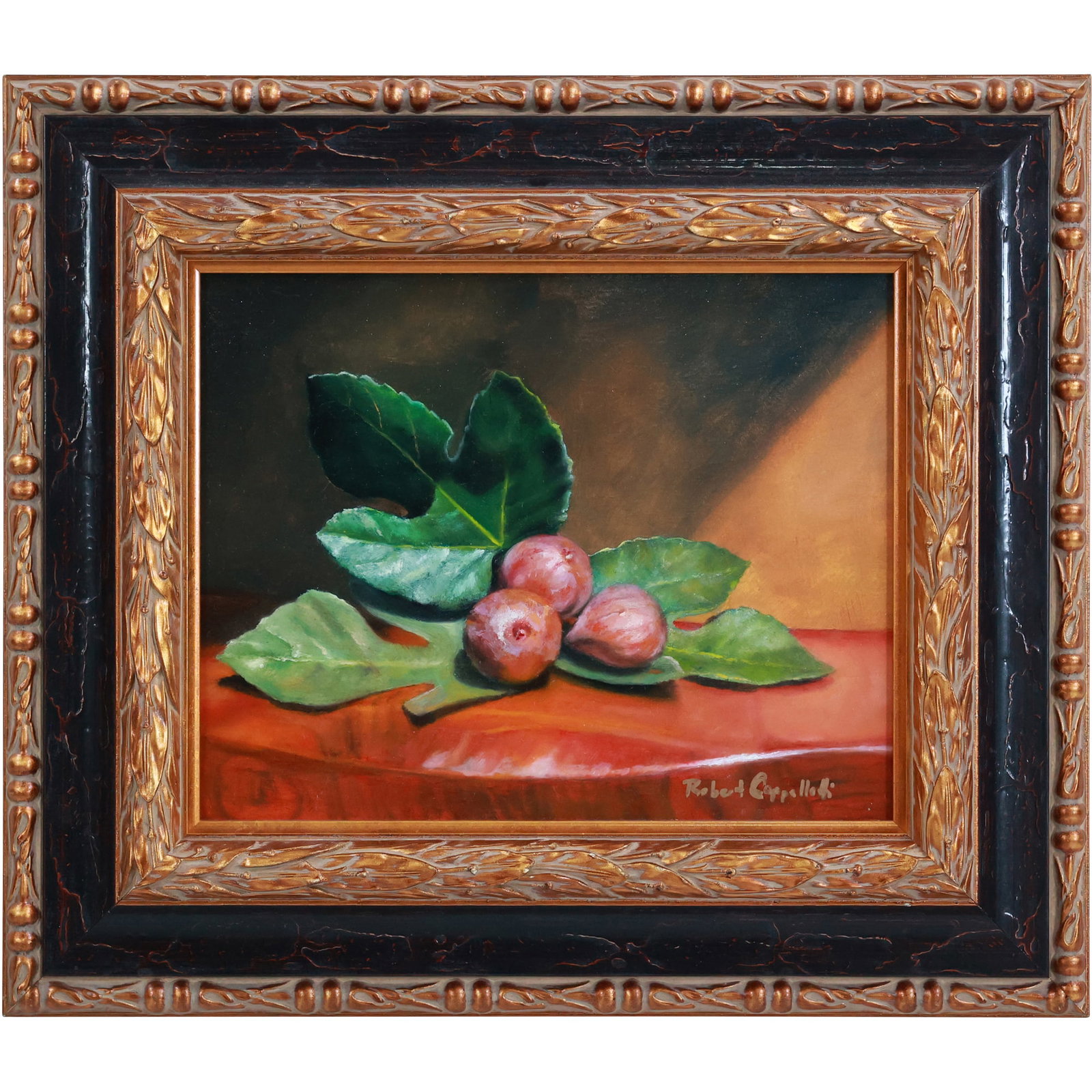Robert Cappelletti, Fine 20th C. Oil on Board Painting Still Life "Three Figs", Signed, Framed. (1 of 10)
