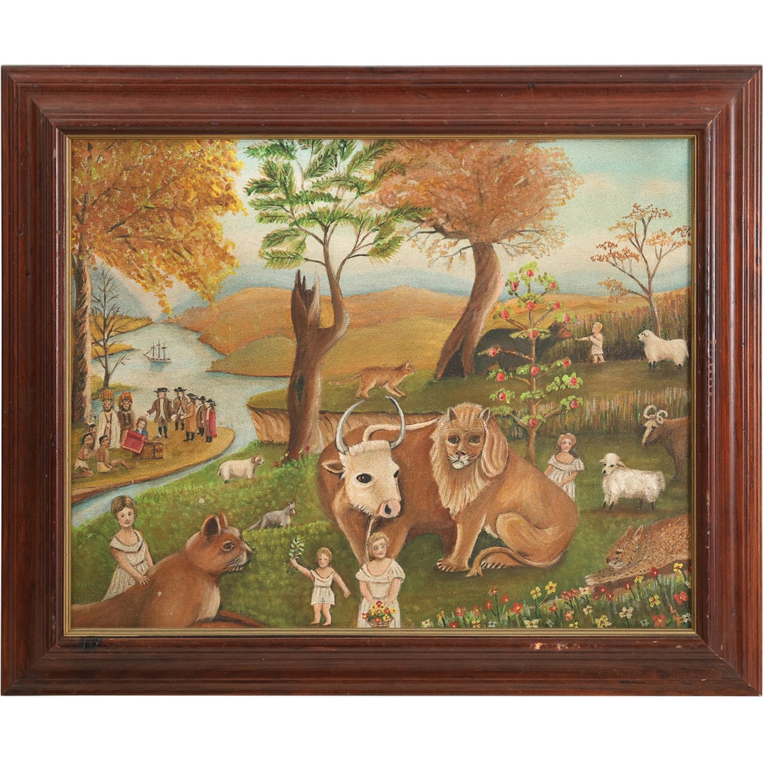 The Peaceable Kingdom, after Edward Hicks, Giclee Art on Canvas, Framed: The Peaceable Kingdom, after Edward Hicks, Giclee Art on Canvas, Framed. Size: 22 x 28 , outside of frame: 26 x 32 ; ASKart: Edward Hicks (1780 - 1849) was active/lived in Pennsylvania. Edward Hicks i