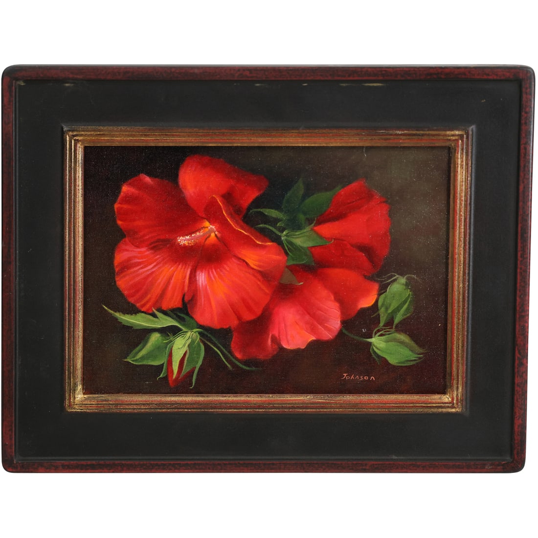 Joan Johnson, American, Fine 20th C. Oil on Canvas Painting Red Flowers, Signed, Framed (1 of 13)