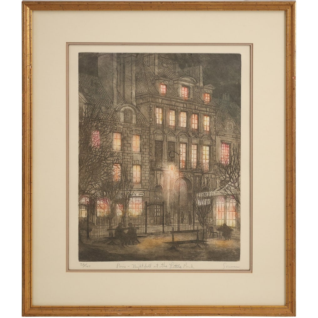 Fine Quality Etching Paris, Nightfall at the Little Park, Artist Signed, #32/145, Framed (1 of 19)