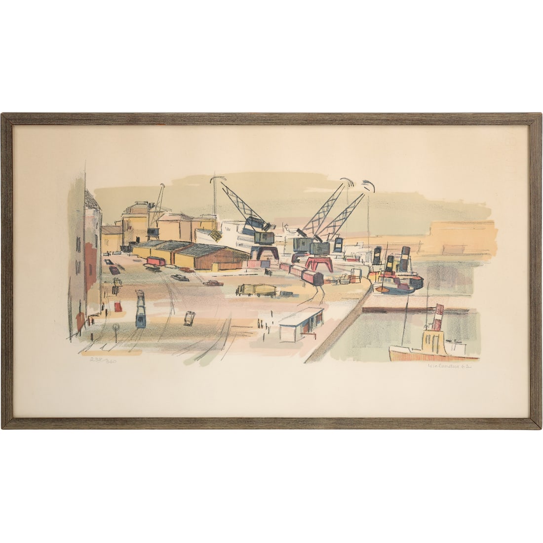 Harry Wichman (1916 - 1993) Sweden, Lithograph Industrial Port Scene, #235/360, Signed (1 of 14)