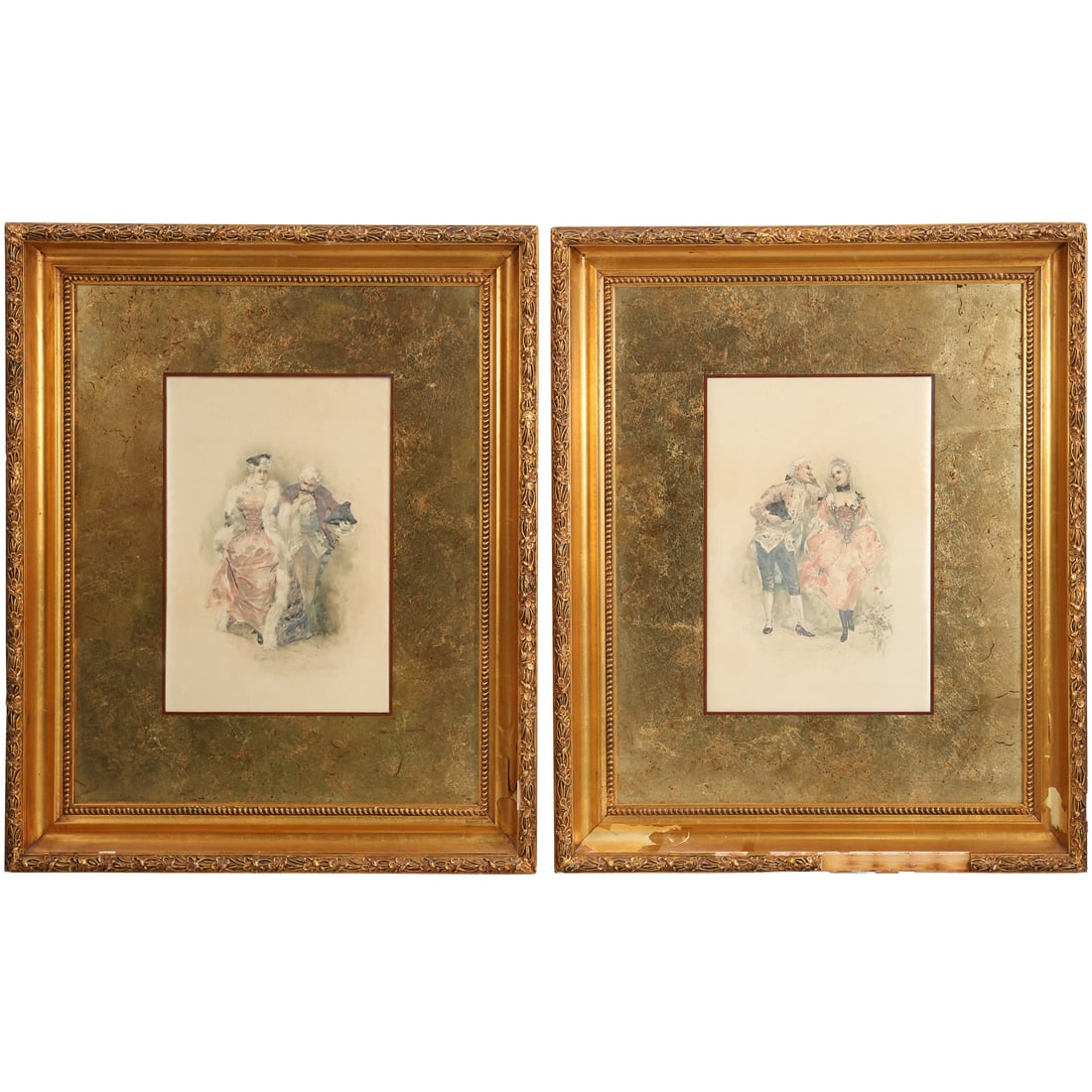 Pair of Antique Circa 1900 Romanticism Courting Couples Lithographs, Framed (1 of 18)