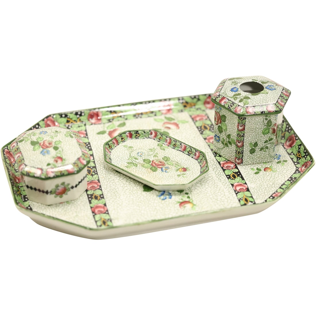 4-Piece Porcelain Dresser Tray and Box Set Corona Ware, Stroke-on-Trent, Wessex (1 of 11)
