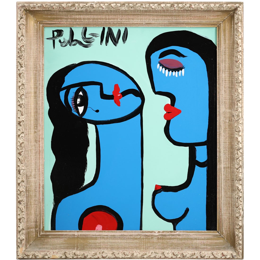 Thomas Pulgini, American, Oil on Canvas Painting, Double Portraits Abstract Blue Women (1 of 13)