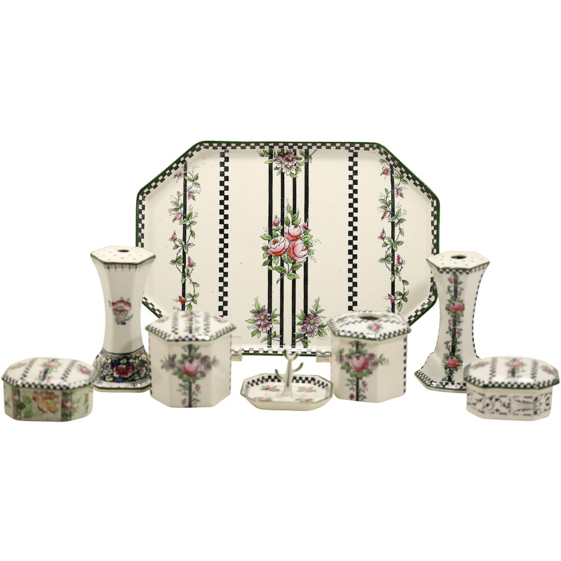 8-Piece Fine Porcelain Dresser Set Corona Ware, Stroke-on-Trent, "Argosy" (1 of 15)