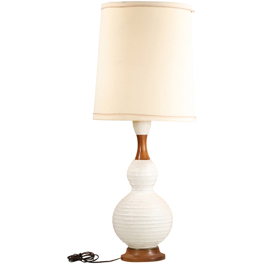 Mid-Century Modern White Ceramic and Walnut Table Lamp 38 in. overall height (1 of 15)