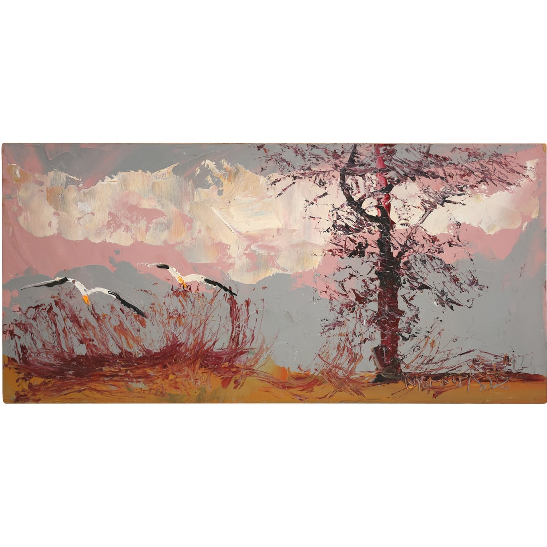 Morris Katz 1977, Jewish American, Acrylic Painting, Landscape with Seagulls (1 of 11)