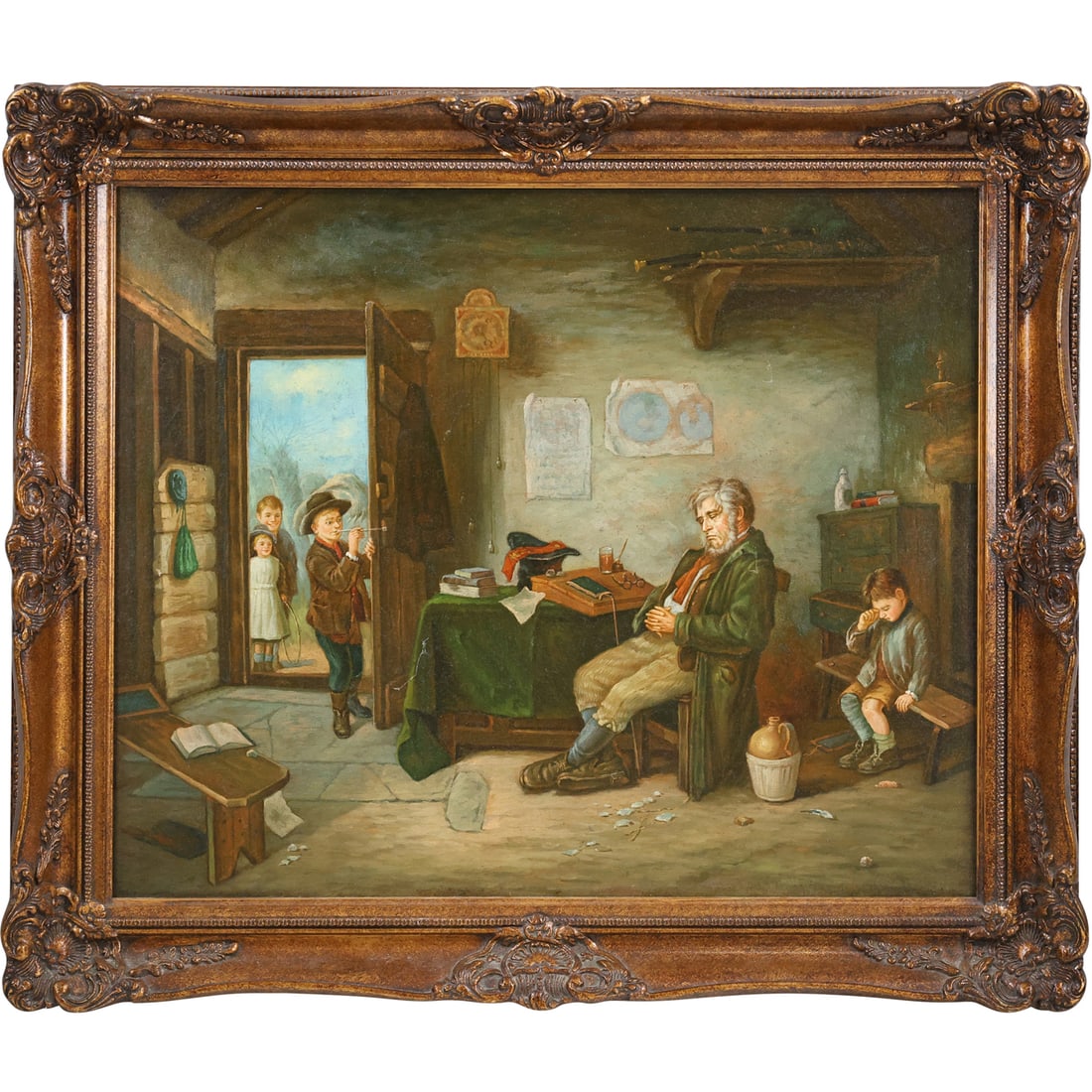 Homage to Von Amberg: Interior Scene with School Master and Mischievous Student, Oil on Canvas (1 of 15)
