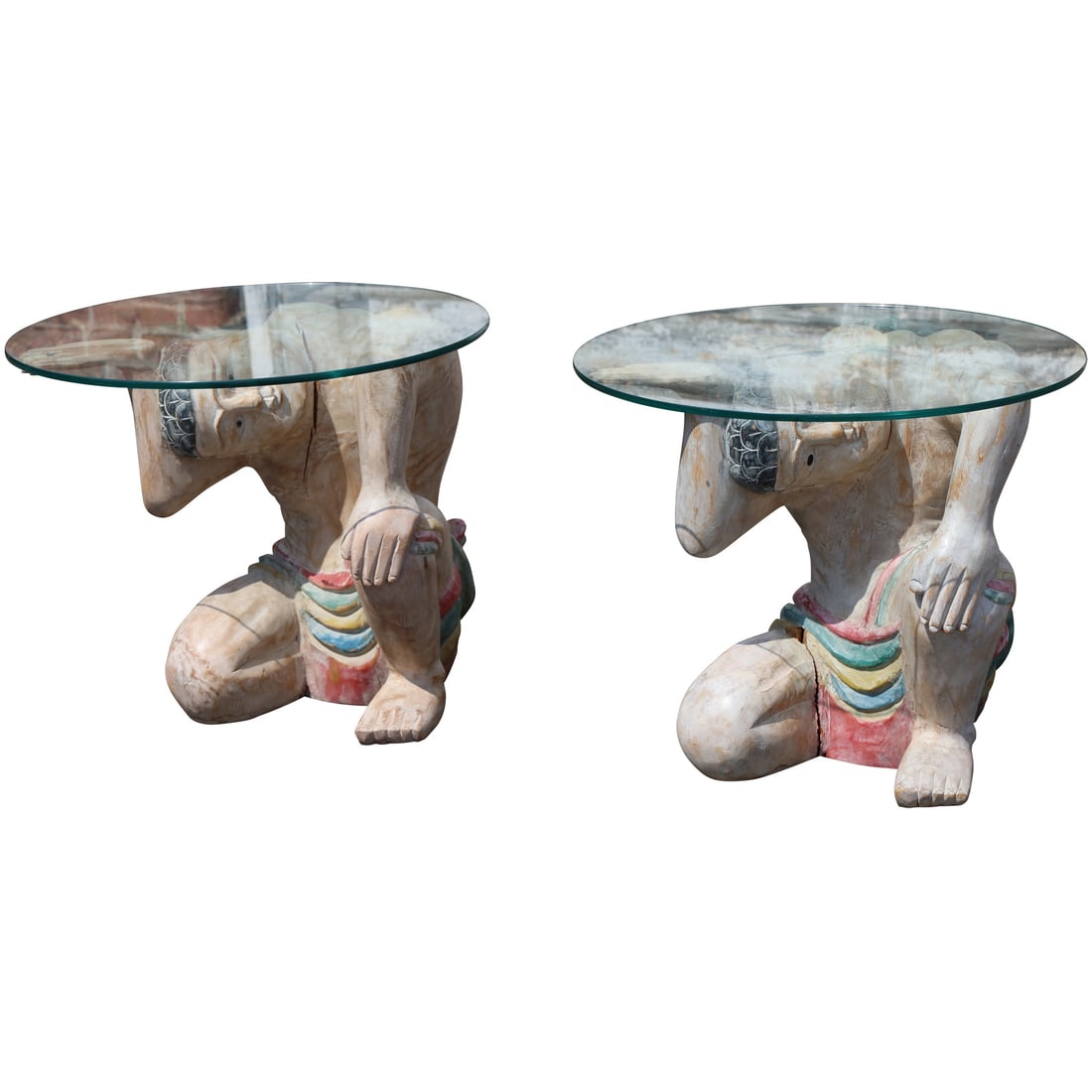 Matched Pair Carved Wood American Indian Figural Side Tables with Glass Tops (1 of 15)