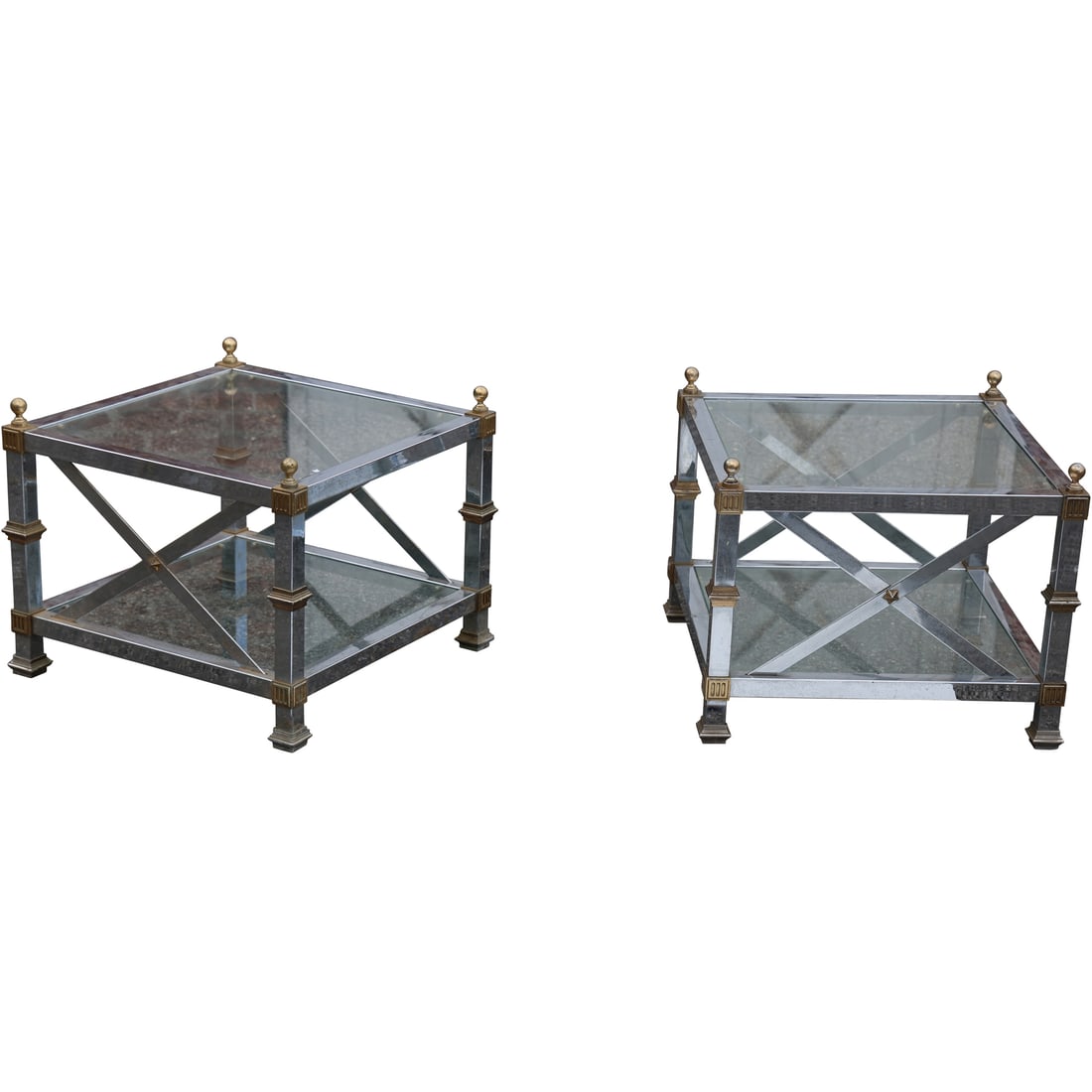2 Modern Design Glass Chrome Brass X Base Square Side Coffee End Tables (1 of 19)