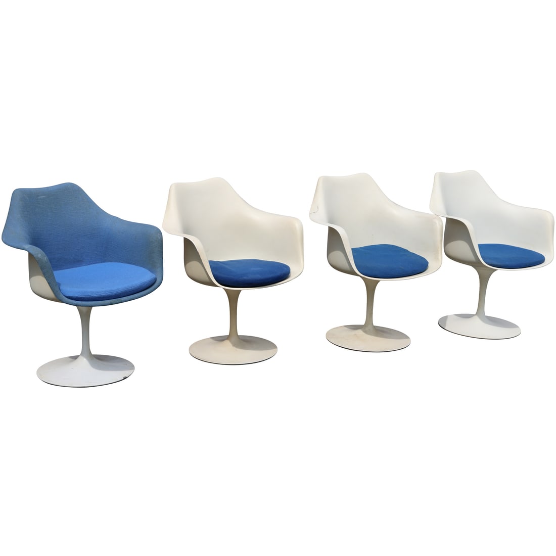 Original Set of 4 Knoll International Tulip Arm Chairs by Eero Saarinen with Blue Cushions, (1 of 20)