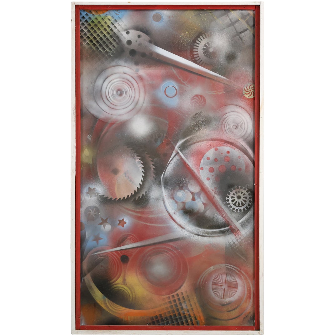 Ron Fountain, 20th C. Modernism Industrial "Gears, Sprockets" Oil Painting. (1 of 16)