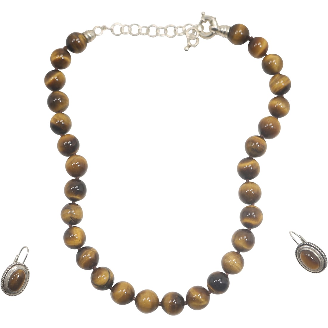 3-Piece Tiger Eye and Sterling Silver Heavy Bead Necklace and Earrings (1 of 16)