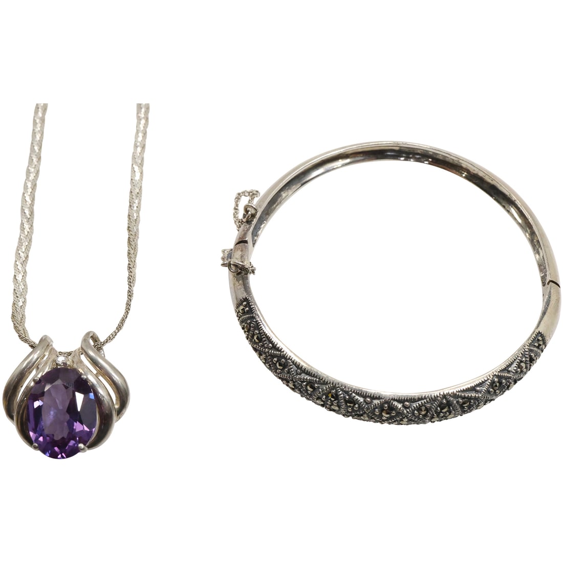 .925 Sterling Silver Purple Sapphire Vecklace on .925 Sterling Braided Mesh 18 in. Chain; .925 (1 of 17)