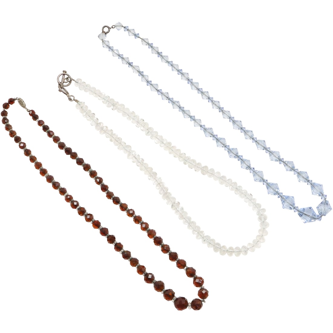 3 Assorted Glass Bead Necklaces: 14K Clasp Glass Garnet Beads 18 in.; Sterling Clasp Blue Glass (1 of 18)