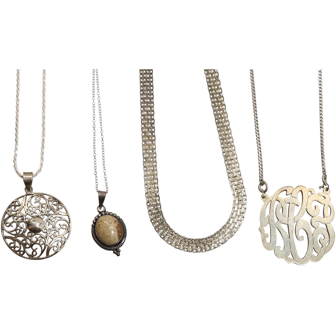 4 Assorted Sterling Silver Pendant Necklaces: 1 in. pendant on 18 in. chain; 1 1/4 in. pendant (1 of 14)