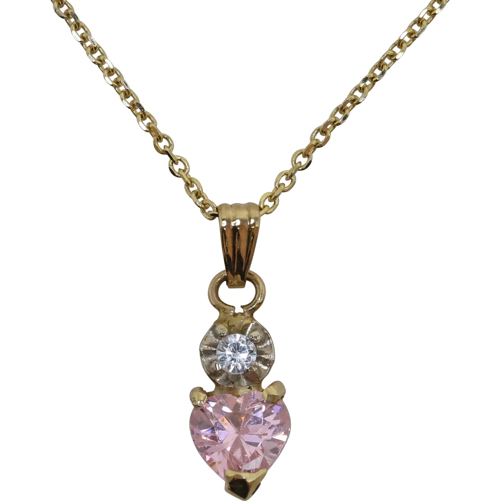 marked 14K Gold Pink Amethyst with Clear Citrine Pendant Necklace on a 14K Gold 16 inch Chain (1 of 9)