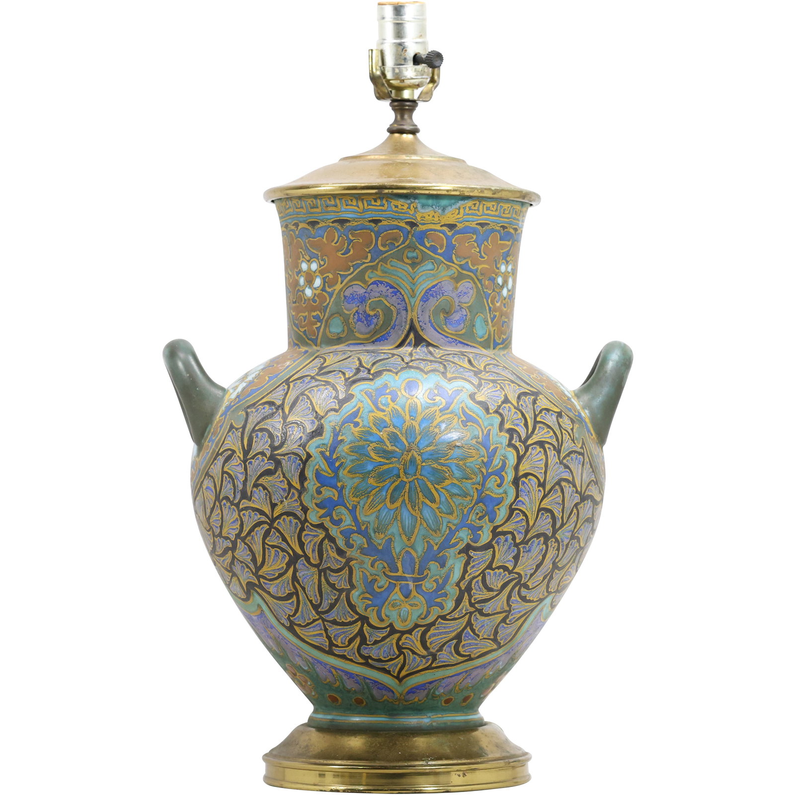 Unique Fine Porcelain Urn Table Lamp Hand Painted "Peacock" All Over Design 20 in. Overall Height (1 of 17)