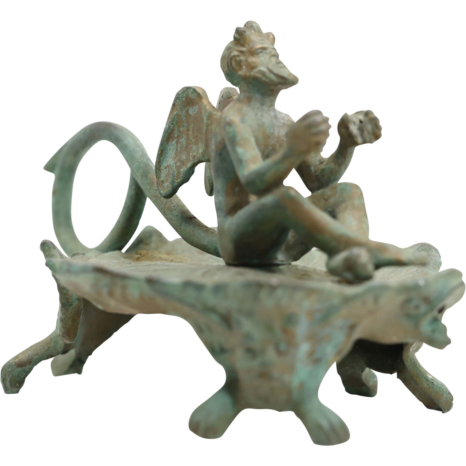 Antique Bronze Brass Devil Satan Horns Wings Tail Figural Chamber Candle Holder (1 of 14)