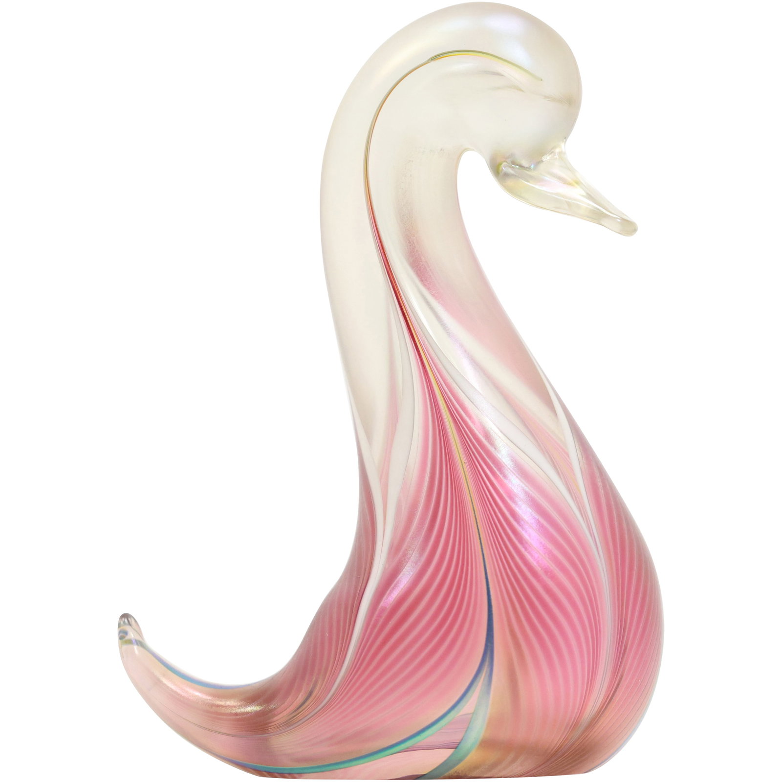 Signed STUART ABELMAN ART GLASS Duck Figure Sculpture Pulled Feather Design 6 in. height (1 of 15)
