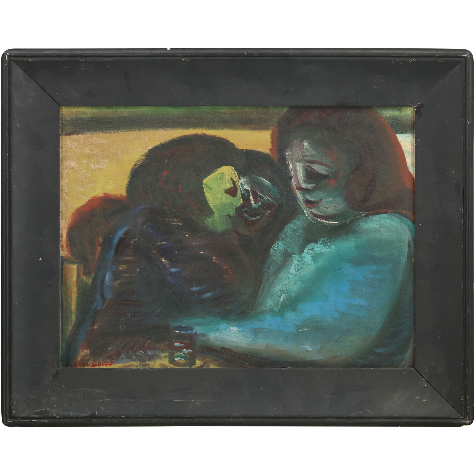Signed Hubert Doves, Vintage Oil on Board Painting Strange Women in Huddle, Framed (1 of 10)