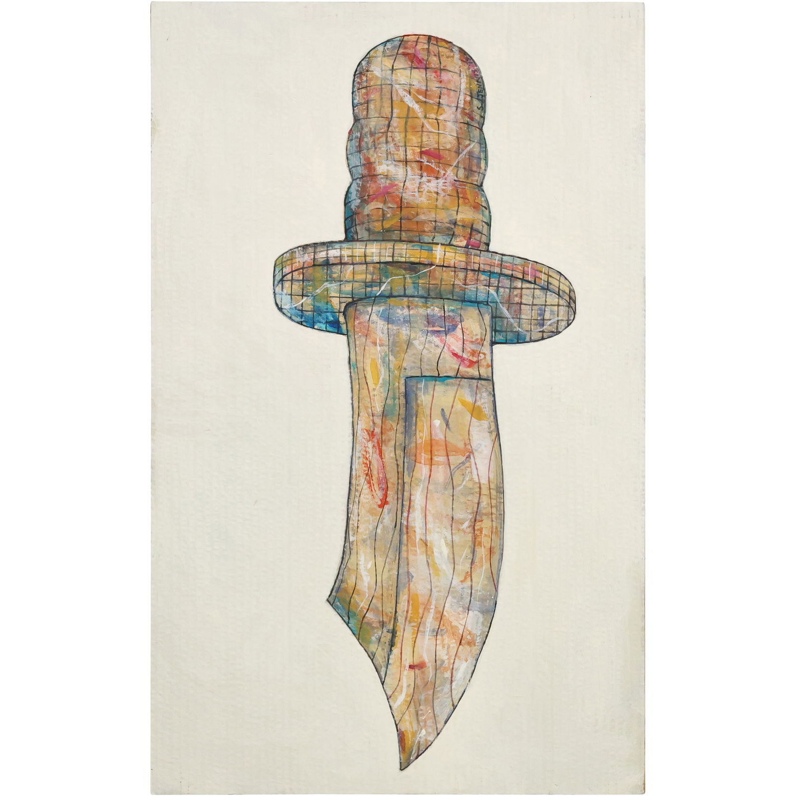 Mid-Century Modern "Dagger" Painting on Cardboard, Framed: Mid-Century Modern "Dagger" Painting on Cardboard, Framed. Size: 20 x 32
