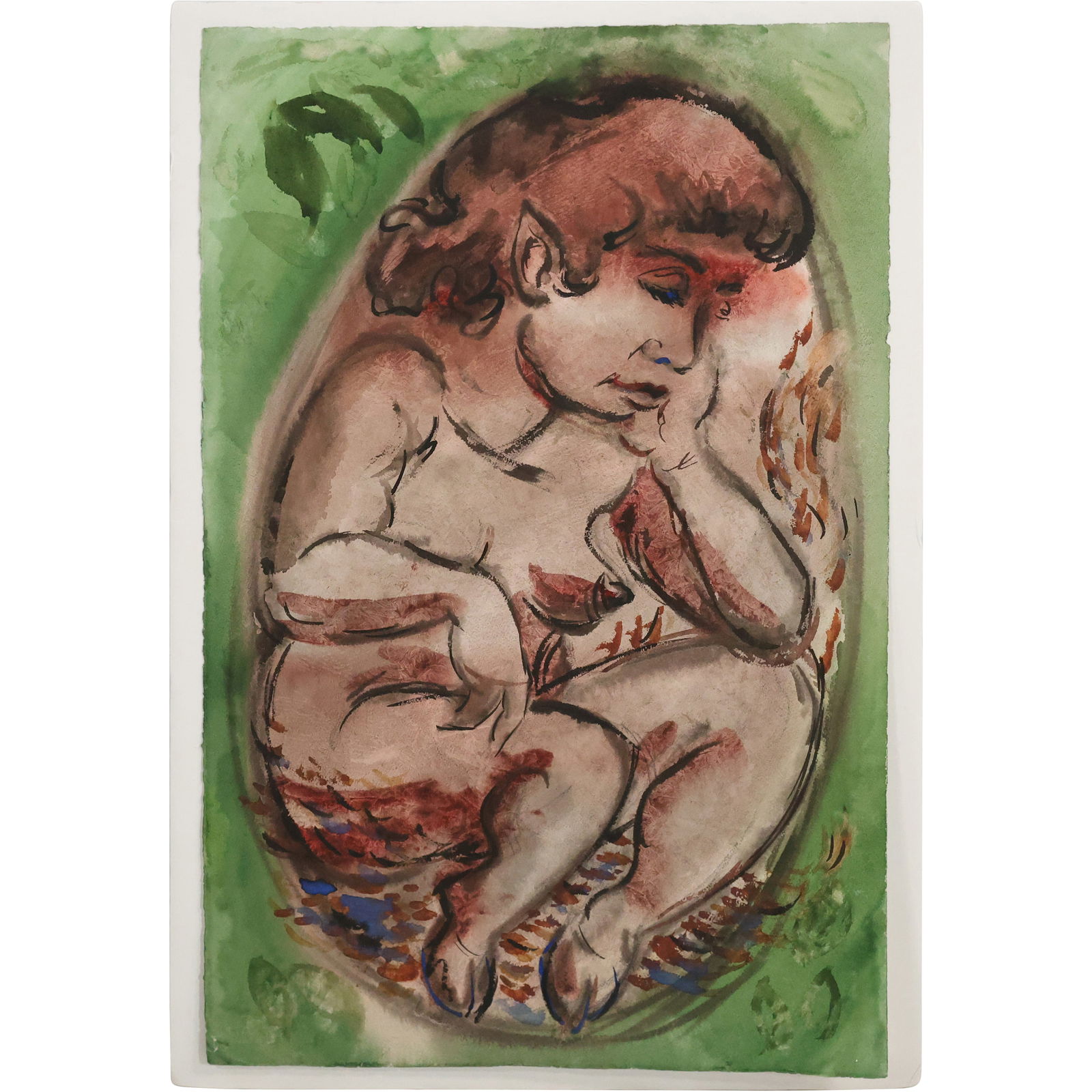 Estate of Jane P Ritter, Ogunquit Maine, Watercolor Painting "Lady Fetus", Estate Stamp (1 of 10)