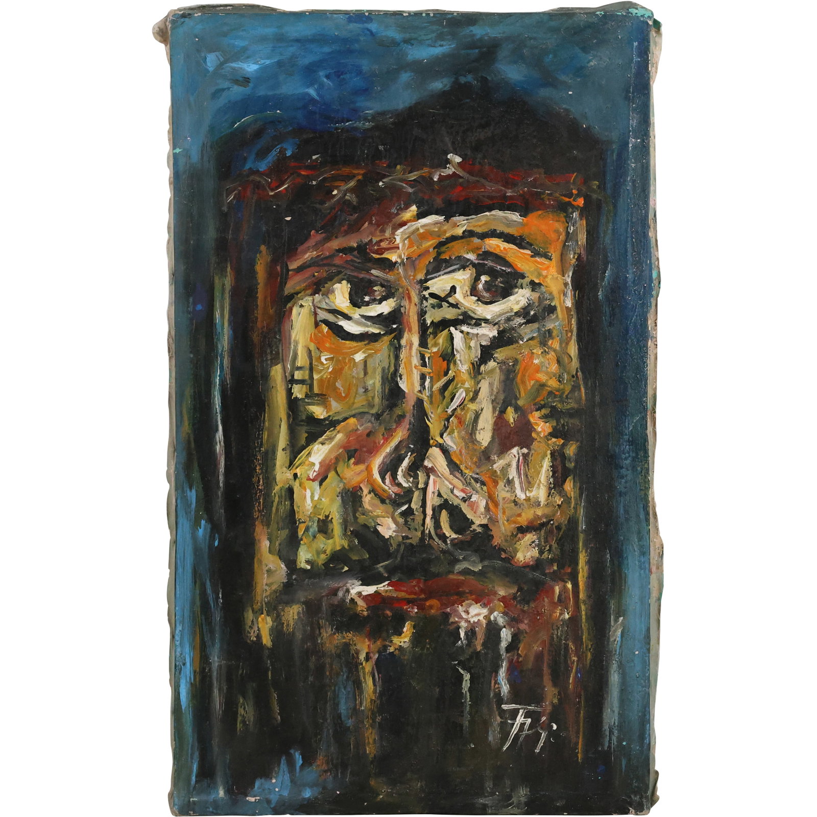 Latin American Oil on Board Painting Portrait Grotesque Man, Signed and Titled on Verso: Latin American Oil on Board Painting Portrait Grotesque Man, Signed and Titled on Verso. Size: 20.5 x 36