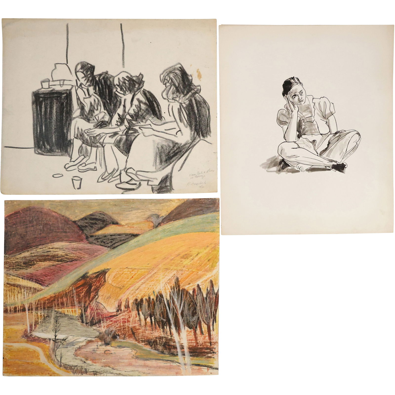 [4] Circa 1950s ROBERT ANGELOCH [1922-2011] Works on Paper both Watercolor & Ink Drawings (1 of 13)
