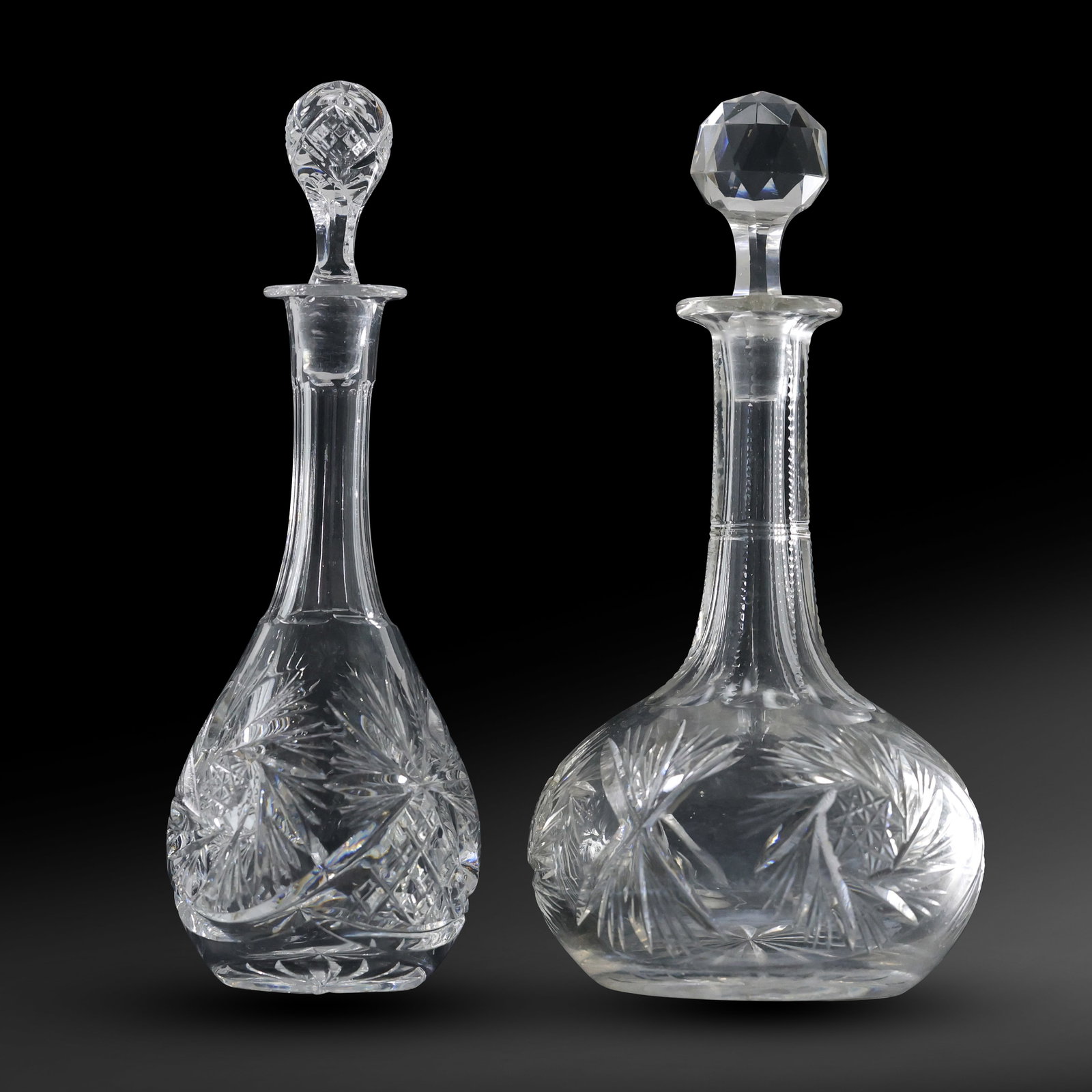 [2] American Brilliant Cut Glass Liquor Decanter Bottles with Stoppers 10.5 in. height (1 of 11)