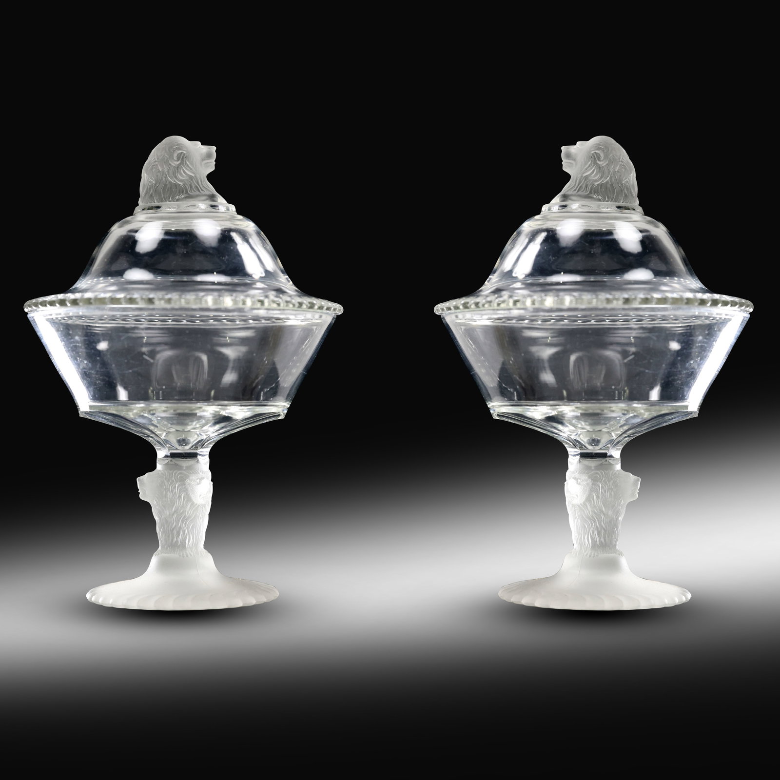 French Empire Satin and Crystal Glass Covered Compote Lion Head Top 12 in. height (1 of 12)