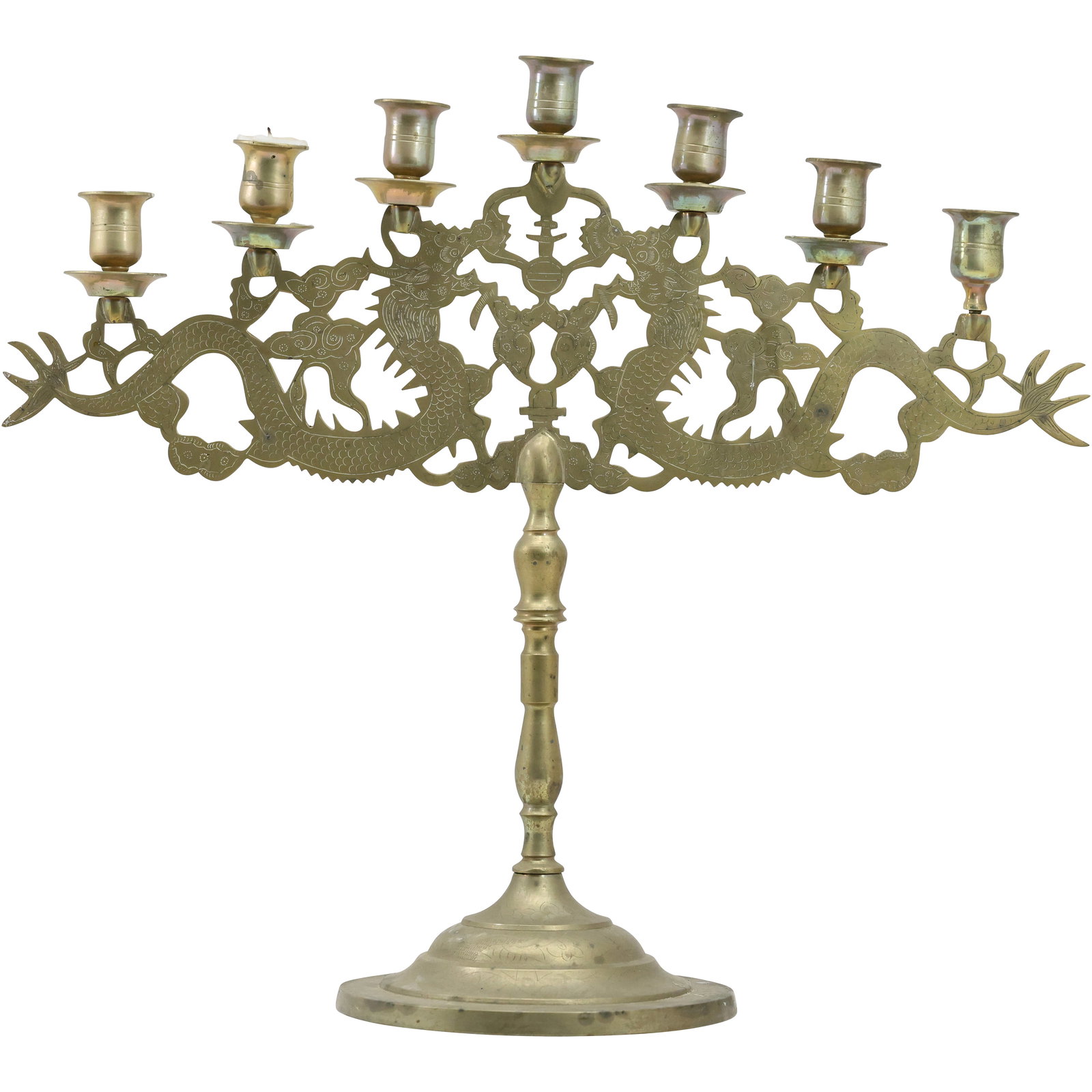 Antique Double Dragon Menorah Candelabra Cast Brass 18.5 in. height x 21 in. length (1 of 14)